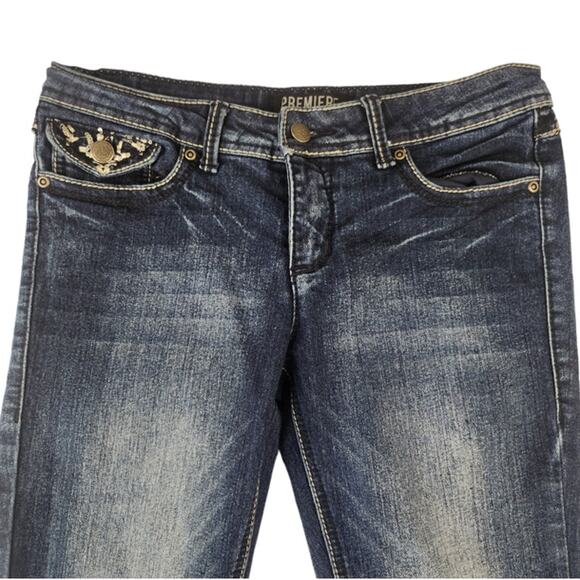 Bling Bootcut Jeans 5/6 28 Abrasion Faded Y2k Embroidered Sequins Low Rise - Picture 7 of 12